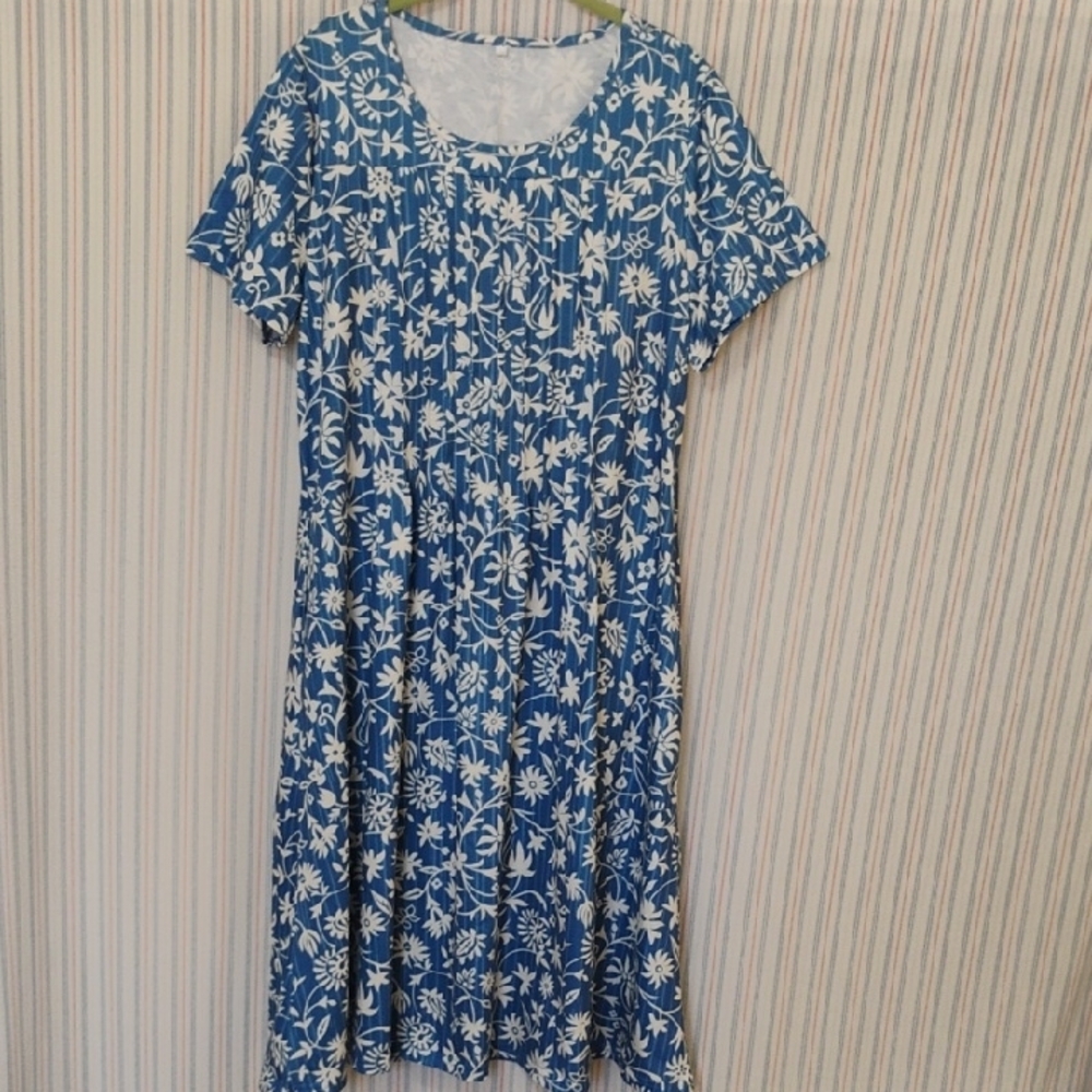 Floral Blue and White Dress  L